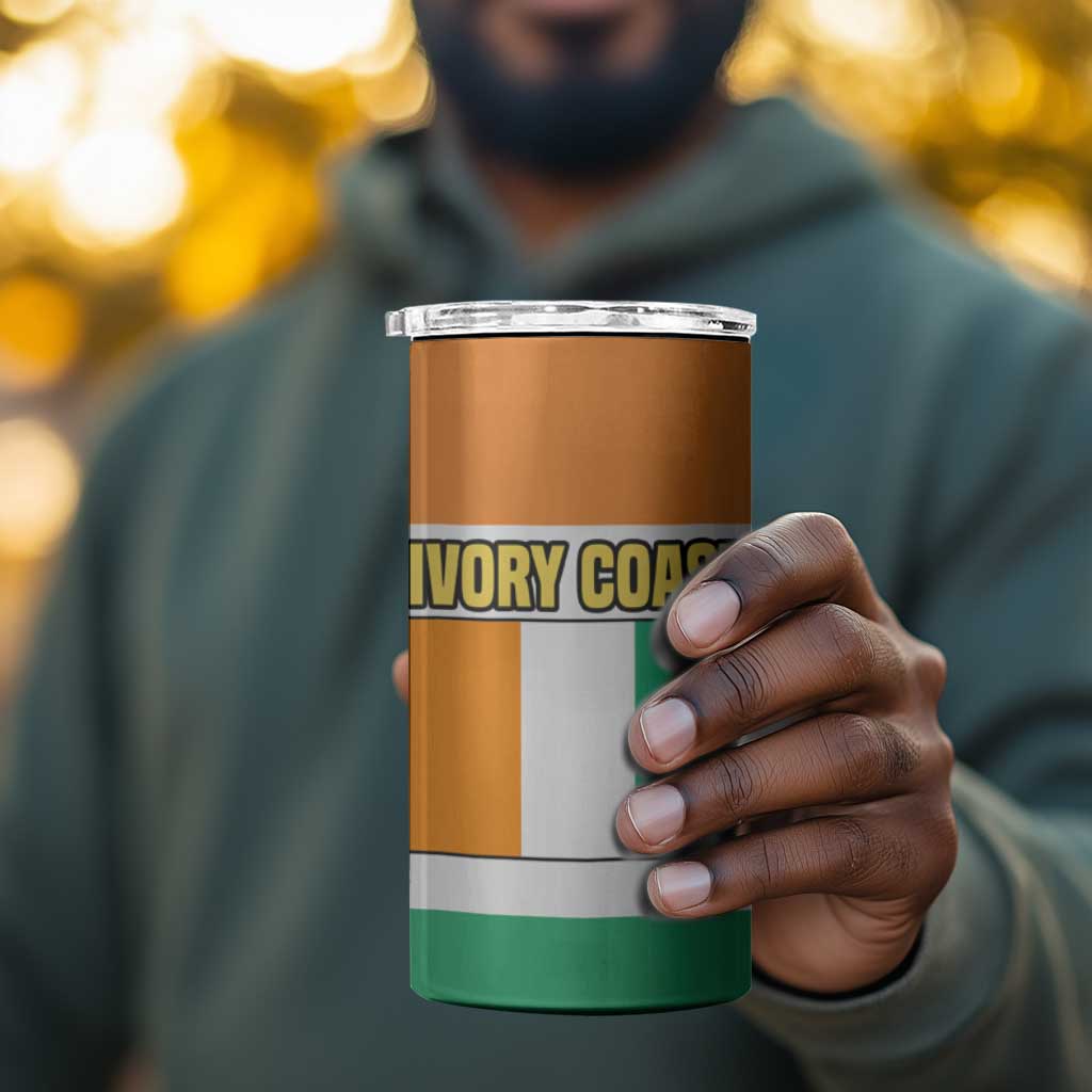 Ivory Coast 4 in 1 Can Cooler Tumbler Elephant Crest and Tribal Pattern - African Pride