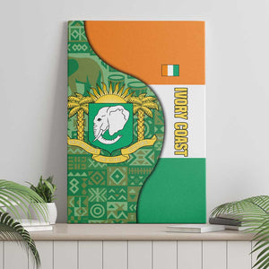 Ivory Coast Canvas Wall Art Elephant Crest and Tribal Pattern - African Pride