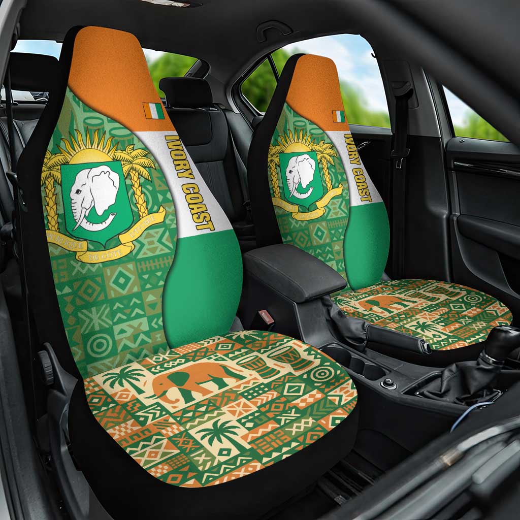 Ivory Coast Car Seat Cover Elephant Crest and Tribal Pattern - African Pride