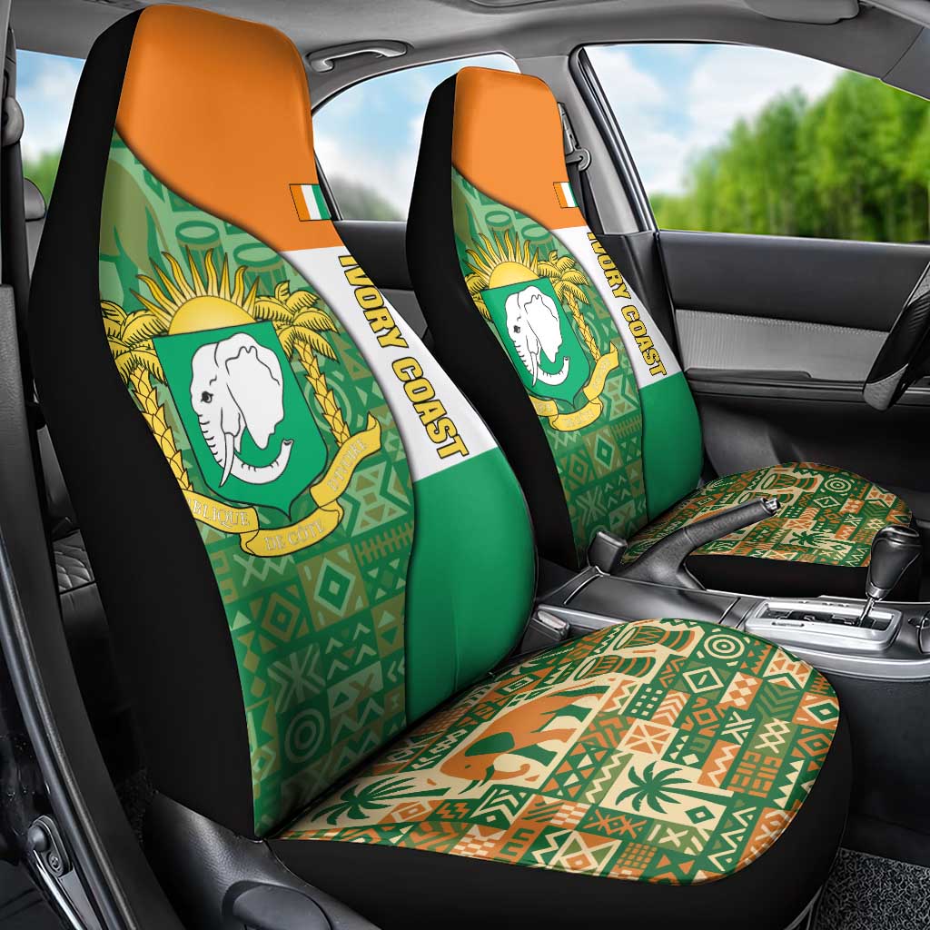 Ivory Coast Car Seat Cover Elephant Crest and Tribal Pattern - African Pride