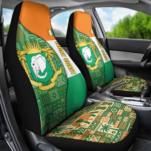 Ivory Coast Car Seat Cover Elephant Crest and Tribal Pattern - African Pride