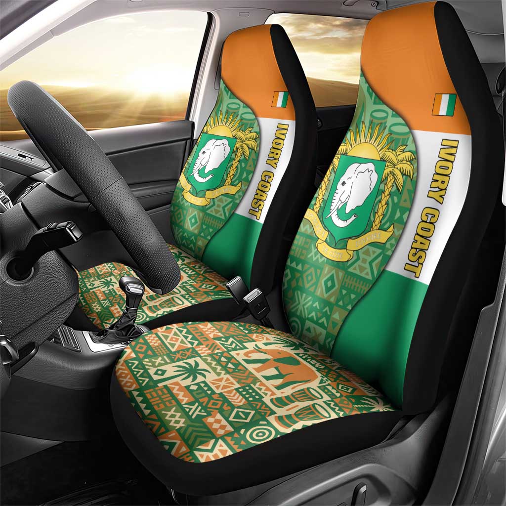 Ivory Coast Car Seat Cover Elephant Crest and Tribal Pattern - African Pride
