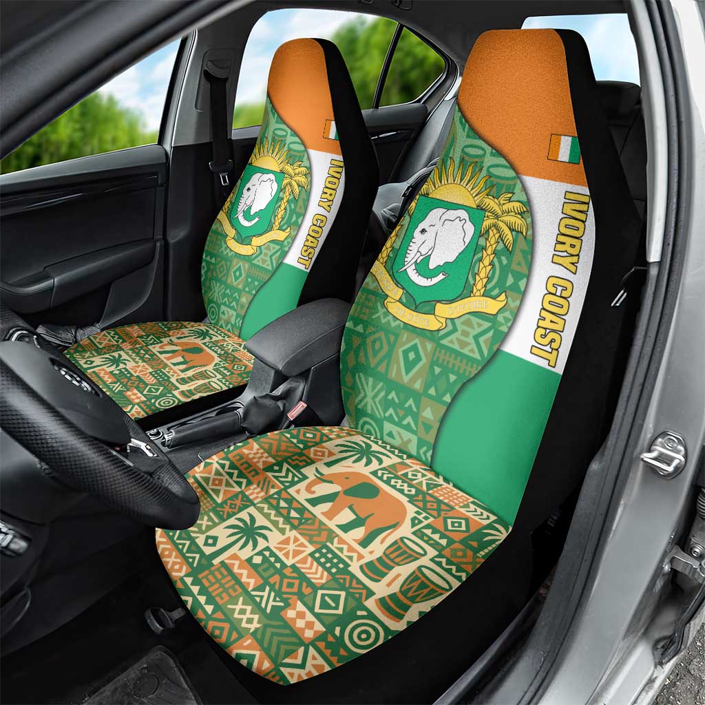 Ivory Coast Car Seat Cover Elephant Crest and Tribal Pattern - African Pride