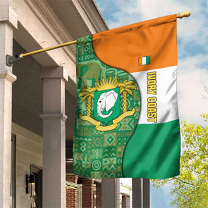 Ivory Coast Garden Flag Elephant Crest and Tribal Pattern - African Pride