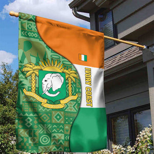 Ivory Coast Garden Flag Elephant Crest and Tribal Pattern - African Pride