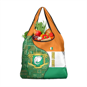 Ivory Coast Grocery Bag Elephant Crest and Tribal Pattern - African Pride