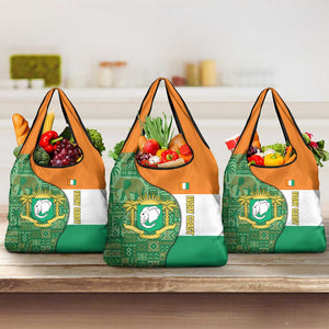 Ivory Coast Grocery Bag Elephant Crest and Tribal Pattern - African Pride