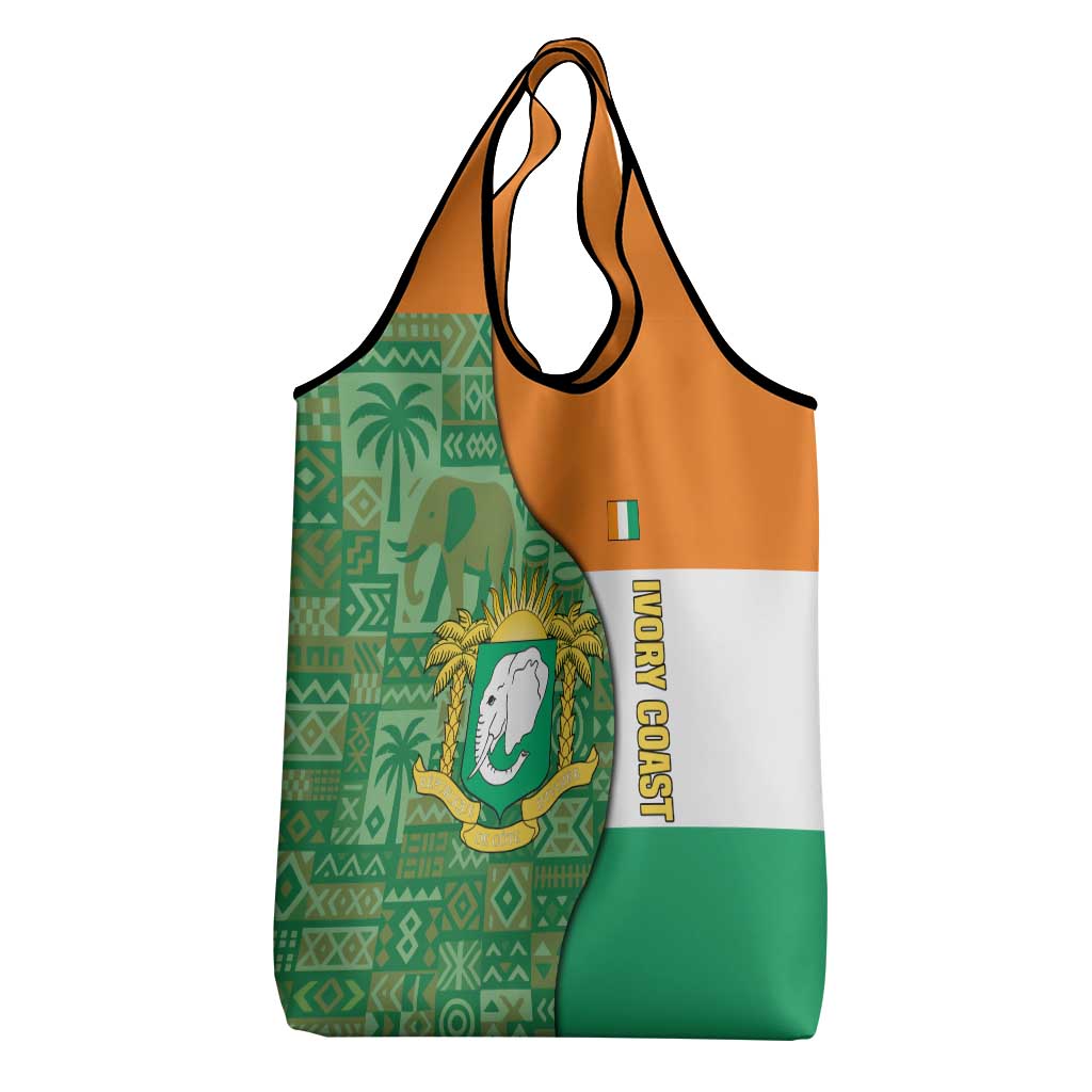 Ivory Coast Grocery Bag Elephant Crest and Tribal Pattern - African Pride