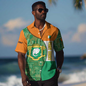 Ivory Coast Hawaiian Shirt Elephant Crest and Tribal Pattern - African Pride