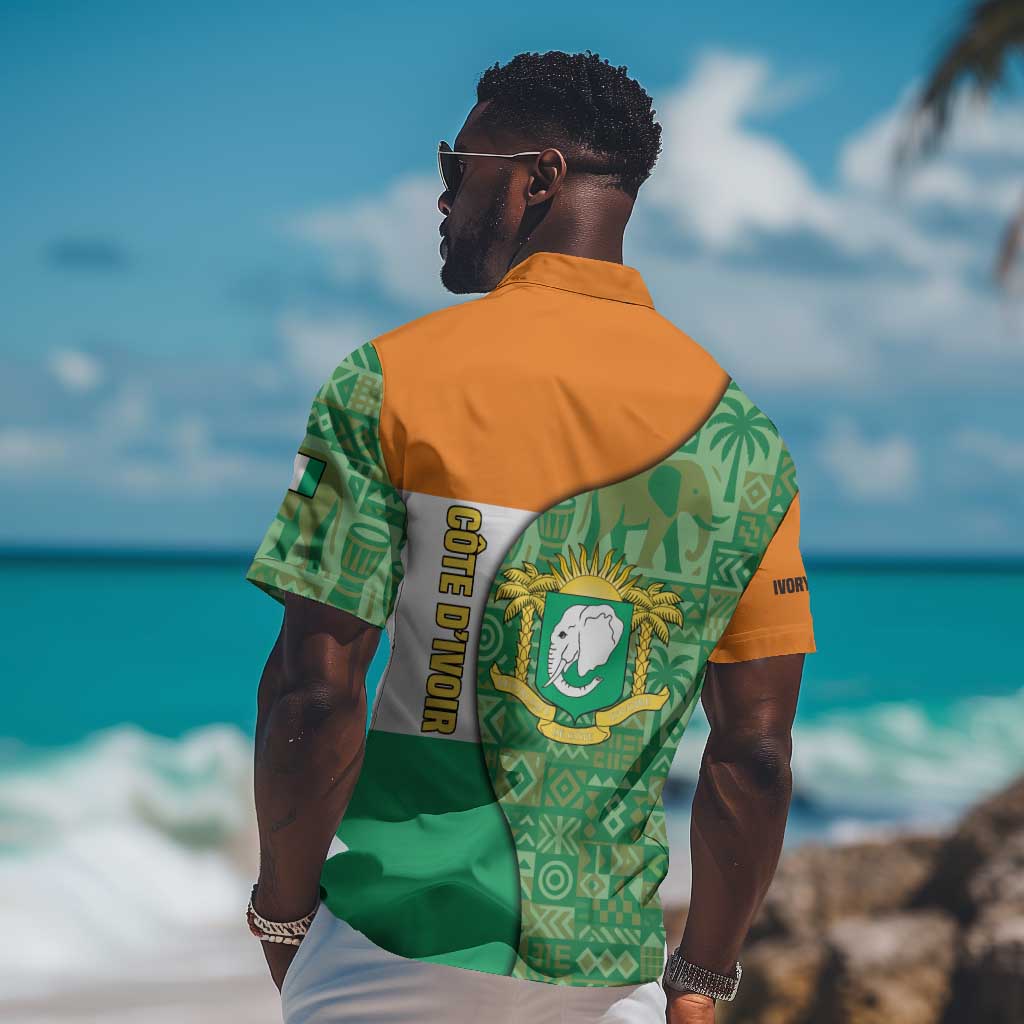 Ivory Coast Hawaiian Shirt Elephant Crest and Tribal Pattern - African Pride