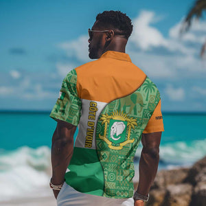 Ivory Coast Hawaiian Shirt Elephant Crest and Tribal Pattern - African Pride