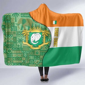 Ivory Coast Hooded Blanket Elephant Crest and Tribal Pattern - African Pride