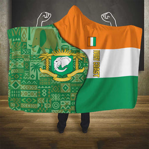 Ivory Coast Hooded Blanket Elephant Crest and Tribal Pattern - African Pride