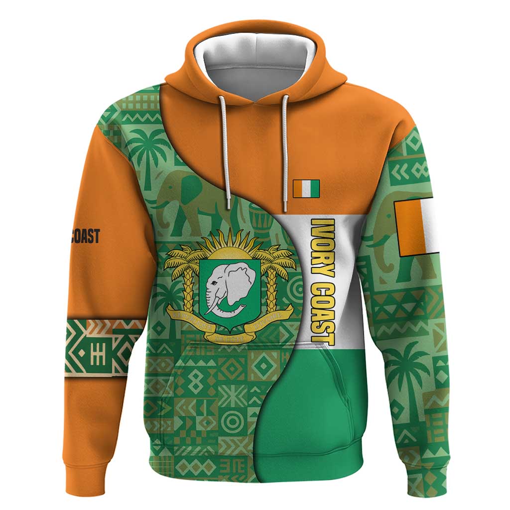 Ivory Coast Hoodie Elephant Crest and Tribal Pattern - African Pride