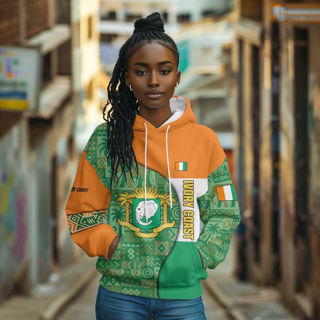 Ivory Coast Hoodie Elephant Crest and Tribal Pattern - African Pride