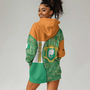 Ivory Coast Hoodie Dress Elephant Crest and Tribal Pattern - African Pride
