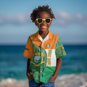 Ivory Coast Kid Hawaiian Shirt Elephant Crest and Tribal Pattern - African Pride