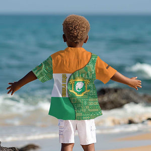 Ivory Coast Kid Hawaiian Shirt Elephant Crest and Tribal Pattern - African Pride