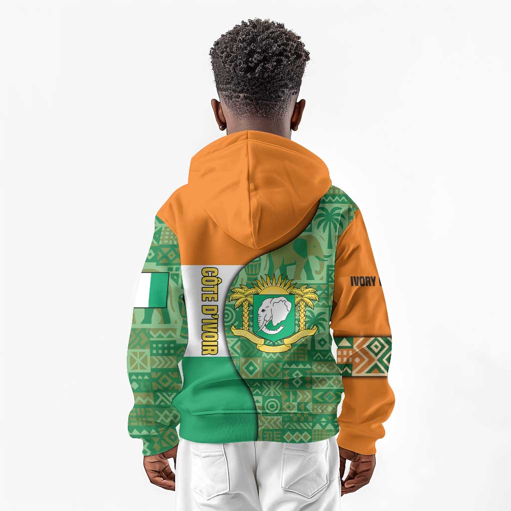 Ivory Coast Kid Hoodie Elephant Crest and Tribal Pattern - African Pride