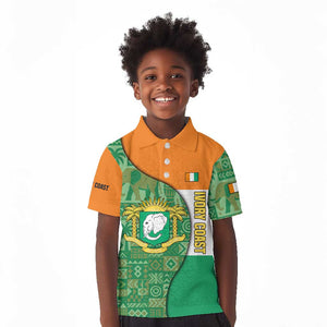Ivory Coast Kid Polo Shirt Elephant Crest and Tribal Pattern - African Pride