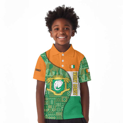 Ivory Coast Kid Polo Shirt Elephant Crest and Tribal Pattern - African Pride