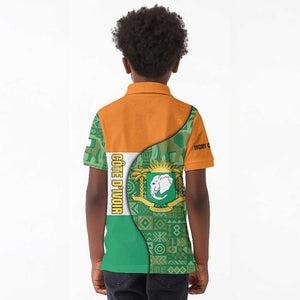 Ivory Coast Kid Polo Shirt Elephant Crest and Tribal Pattern - African Pride