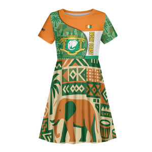 Ivory Coast Kid Short Sleeve Dress Elephant Crest and Tribal Pattern - African Pride
