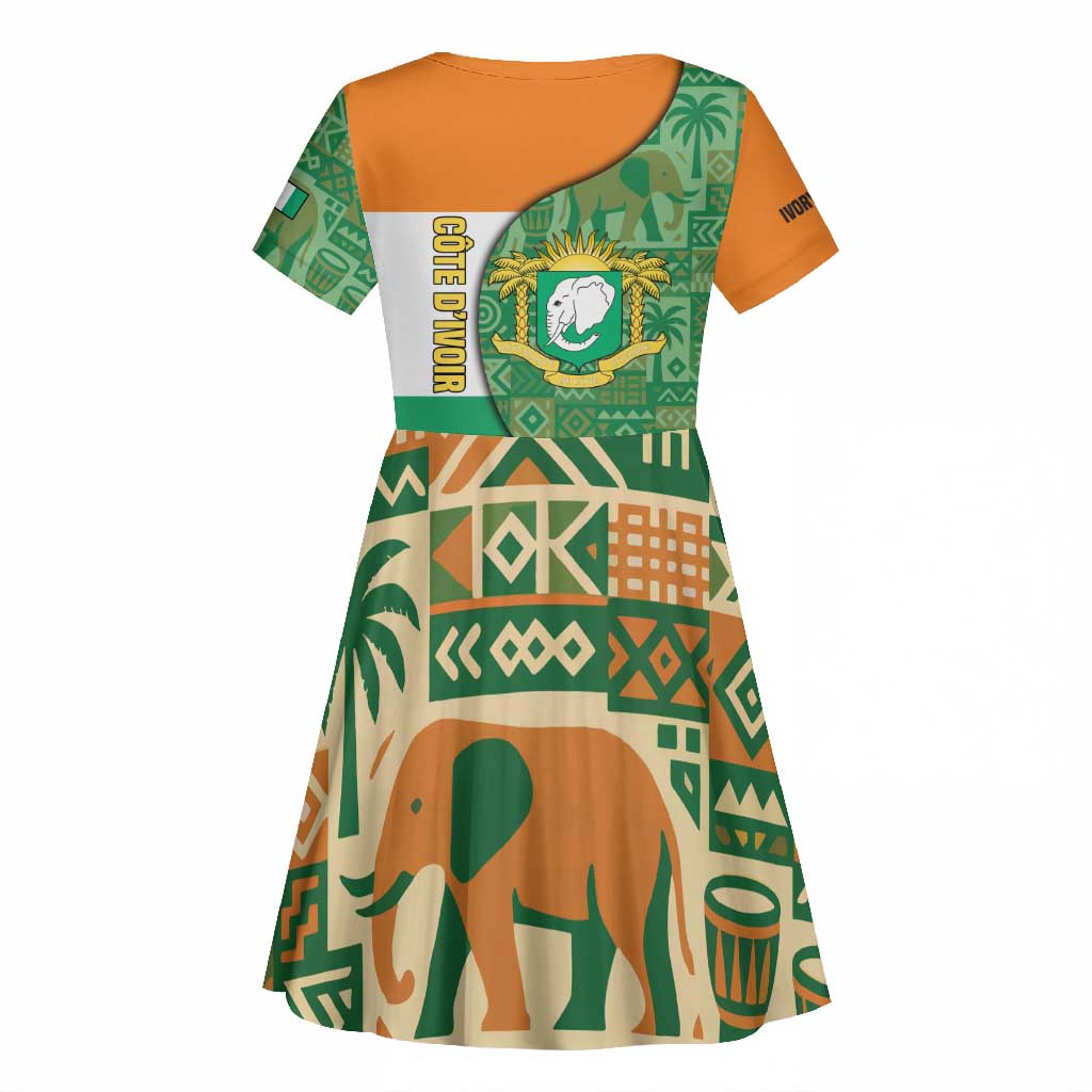 Ivory Coast Kid Short Sleeve Dress Elephant Crest and Tribal Pattern - African Pride