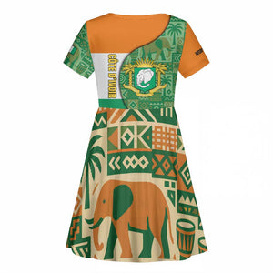 Ivory Coast Kid Short Sleeve Dress Elephant Crest and Tribal Pattern - African Pride