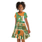 Ivory Coast Kid Short Sleeve Dress Elephant Crest and Tribal Pattern - African Pride