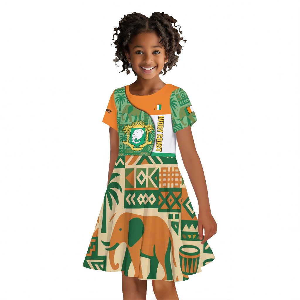 Ivory Coast Kid Short Sleeve Dress Elephant Crest and Tribal Pattern - African Pride