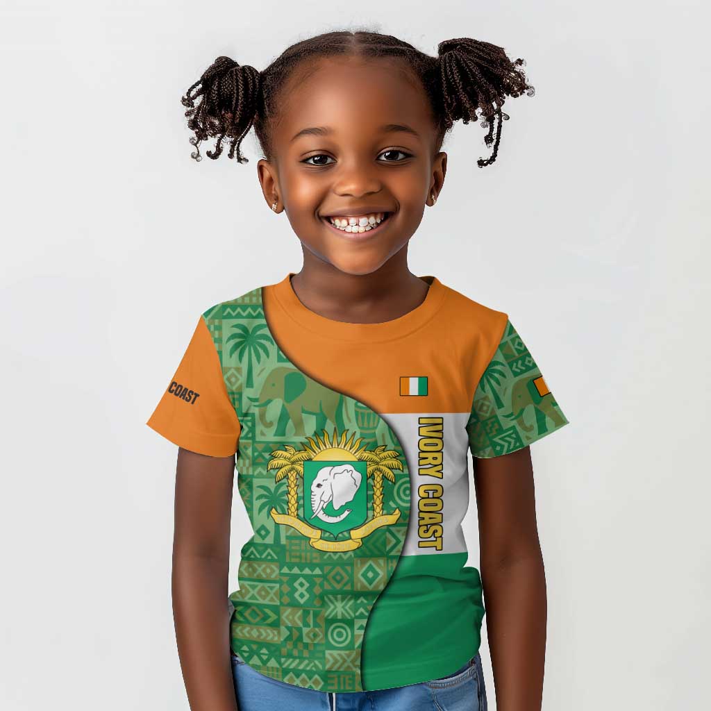 Ivory Coast Kid T shirt Elephant Crest and Tribal Pattern - African Pride
