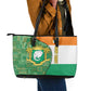 Ivory Coast Leather Tote Bag Elephant Crest and Tribal Pattern - African Pride