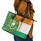 Ivory Coast Leather Tote Bag Elephant Crest and Tribal Pattern - African Pride