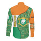 Ivory Coast Long Sleeve Button Shirt Elephant Crest and Tribal Pattern - African Pride