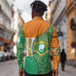Ivory Coast Long Sleeve Button Shirt Elephant Crest and Tribal Pattern - African Pride
