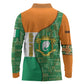 Ivory Coast Long Sleeve Polo Shirt Elephant Crest and Tribal Pattern - African Pride