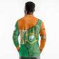Ivory Coast Long Sleeve Polo Shirt Elephant Crest and Tribal Pattern - African Pride