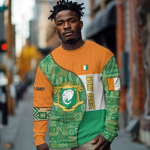 Ivory Coast Long Sleeve Shirt Elephant Crest and Tribal Pattern - African Pride