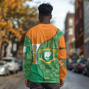 Ivory Coast Long Sleeve Shirt Elephant Crest and Tribal Pattern - African Pride