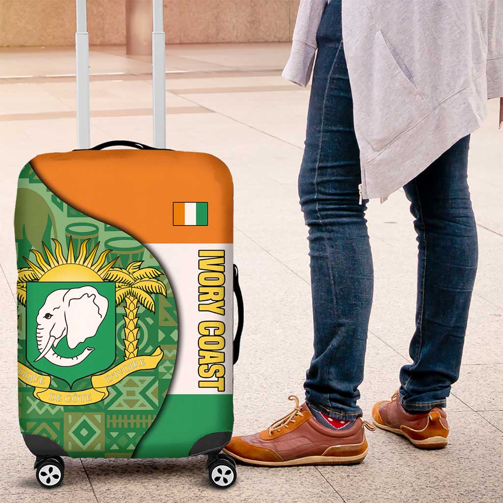 Ivory Coast Luggage Cover Elephant Crest and Tribal Pattern - African Pride