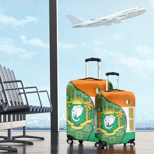 Ivory Coast Luggage Cover Elephant Crest and Tribal Pattern - African Pride