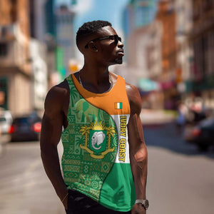 Ivory Coast Men Tank Top Elephant Crest and Tribal Pattern - African Pride