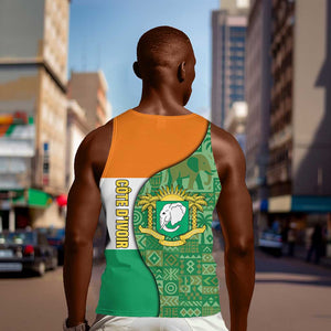 Ivory Coast Men Tank Top Elephant Crest and Tribal Pattern - African Pride