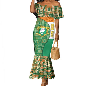 Ivory Coast Mermaid Dress Elephant Crest and Tribal Pattern - African Pride