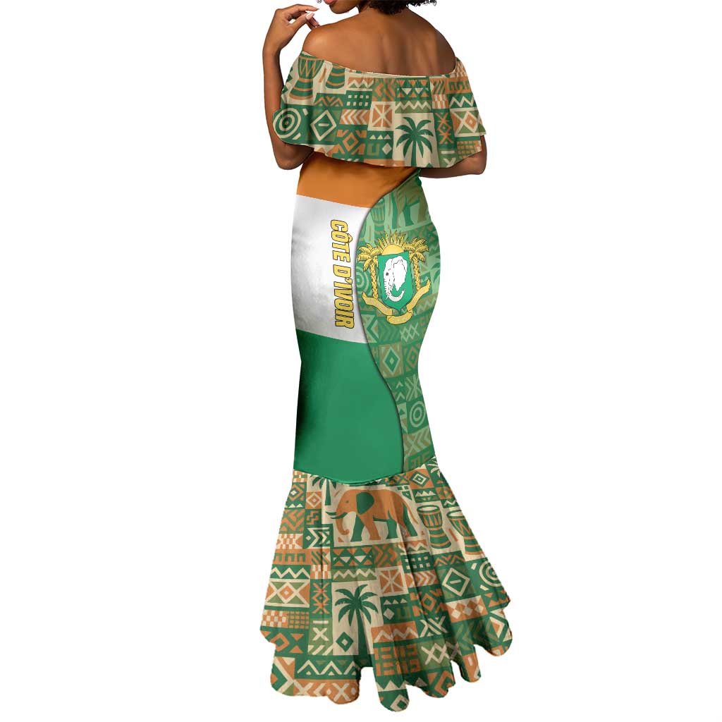 Ivory Coast Mermaid Dress Elephant Crest and Tribal Pattern - African Pride