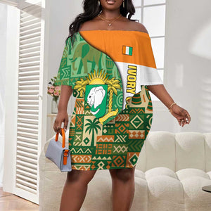 Ivory Coast Off Shoulder Short Dress Elephant Crest and Tribal Pattern - African Pride
