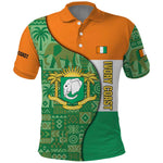 Ivory Coast Polo Shirt Elephant Crest and Tribal Pattern - African Pride