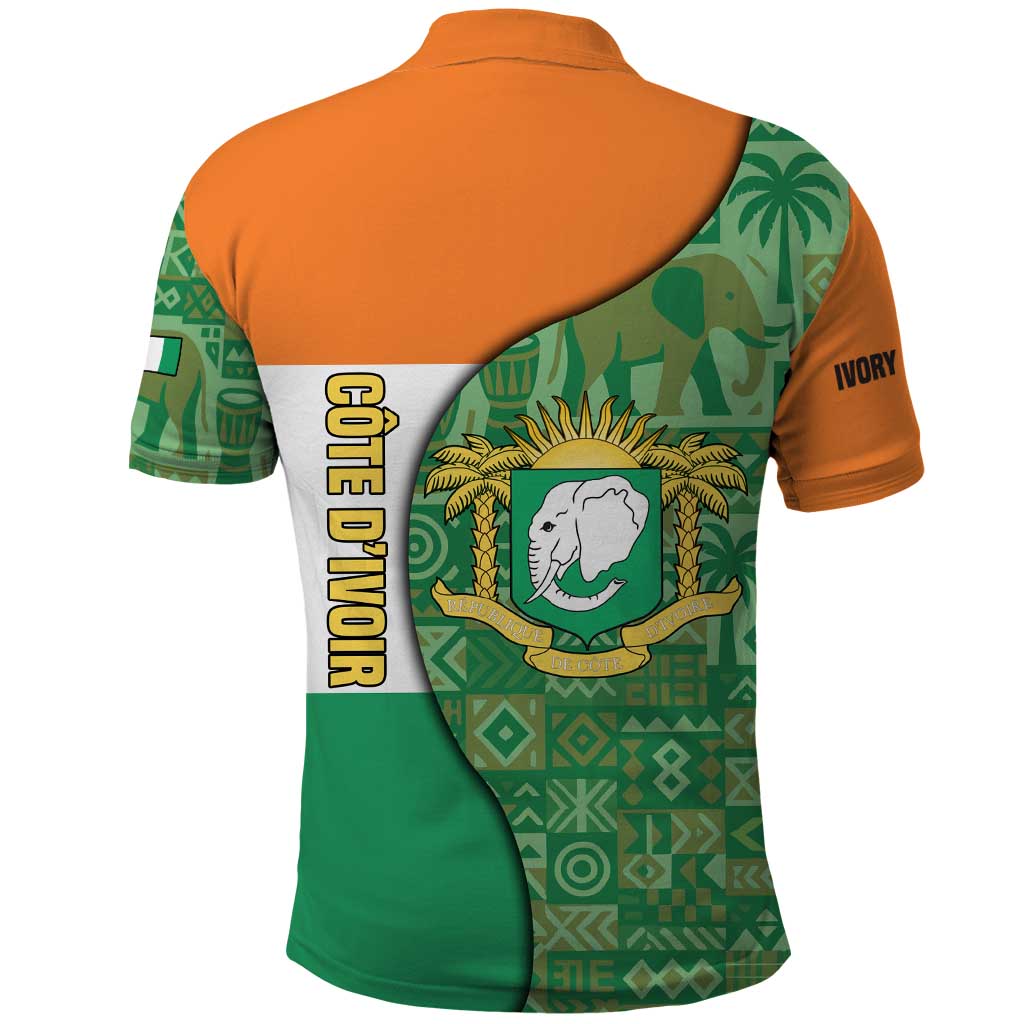 Ivory Coast Polo Shirt Elephant Crest and Tribal Pattern - African Pride