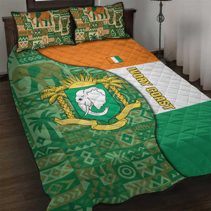 Ivory Coast Quilt Bed Set Elephant Crest and Tribal Pattern - African Pride